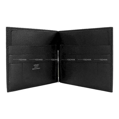 HERMES Bi-fold wallet Bifold billfold wallet with money clip Poker GM Noir (Black) Ever Grain Silver HW Stamp