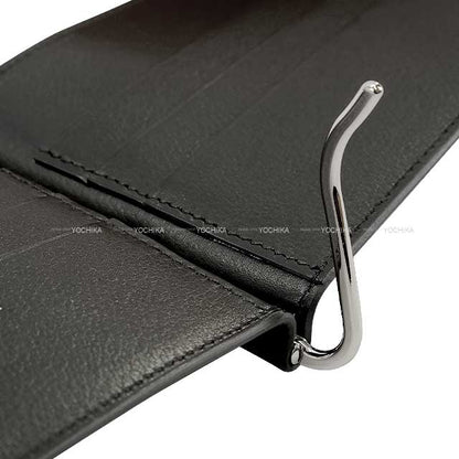 HERMES Bi-fold wallet Bifold billfold wallet with money clip Poker GM Noir (Black) Ever Grain Silver HW Stamp
