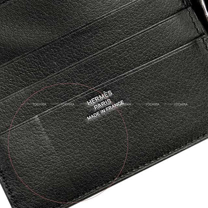 HERMES Bi-fold wallet Bifold billfold wallet with money clip Poker GM Noir (Black) Ever Grain Silver HW Stamp