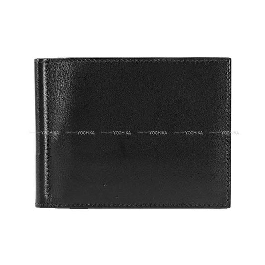 HERMES Bi-fold wallet Bifold billfold wallet with money clip Poker GM Noir (Black) Ever Grain Silver HW Stamp