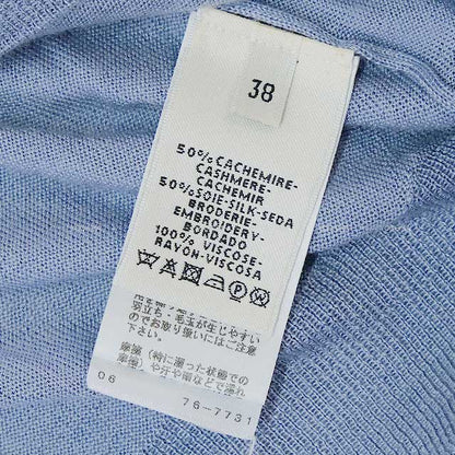 HERMES Cardigan Ladies Long Vneck Embroidery Bleugray Cashmere50% / Silk50% 38