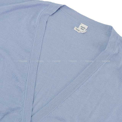 HERMES Cardigan Ladies Long Vneck Embroidery Bleugray Cashmere50% / Silk50% 38