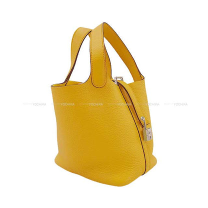 HERMES Handbag Picotin Lock 18 PM Sun Taurillon Clemence Silver HW Stamp