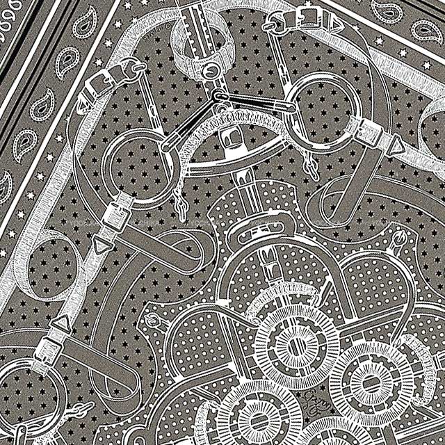 HERMES scarf Carre 70 Eperon d'Or Bandana Gris Taupe/Black(Noir)/White(Blanc) Silk100%