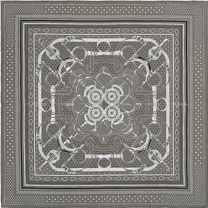 HERMES scarf Carre 70 Eperon d'Or Bandana Gris Taupe/Black(Noir)/White(Blanc) Silk100%