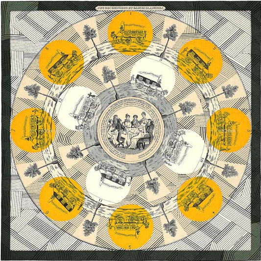 HERMES scarf Carre 140 Jeu des Omnibus game Remix Naturel(27)/Gris/Safran(22) Cashmere70% / Silk30%