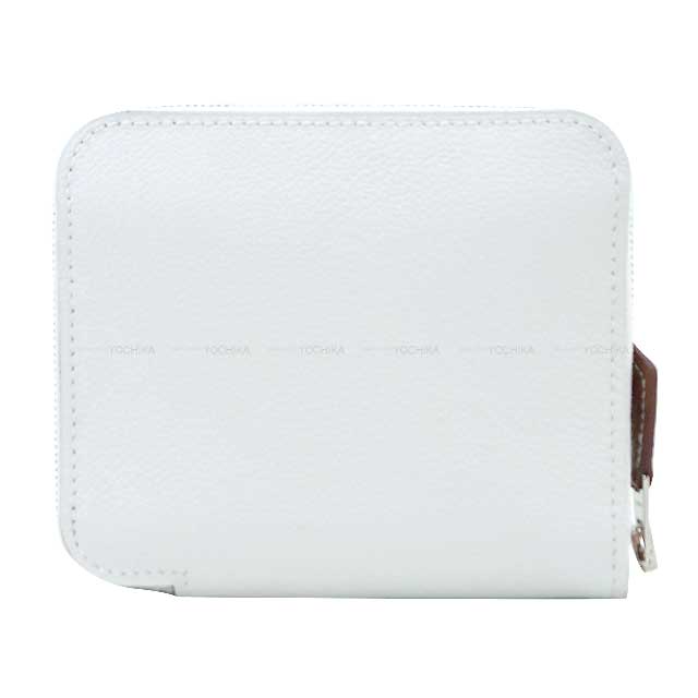 HERMES Bi-fold wallet Azap Silk in Compact Wild New White/Capucine/Bleu Zephyr Evercolor/Veau Barenia/Silk Silver HW Stamp