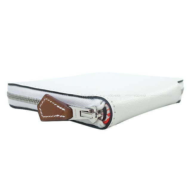 HERMES Bi-fold wallet Azap Silk in Compact Wild New White/Capucine/Bleu Zephyr Evercolor/Veau Barenia/Silk Silver HW Stamp