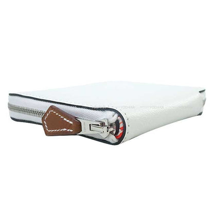 HERMES Bi-fold wallet Azap Silk in Compact Wild New White/Capucine/Bleu Zephyr Evercolor/Veau Barenia/Silk Silver HW Stamp