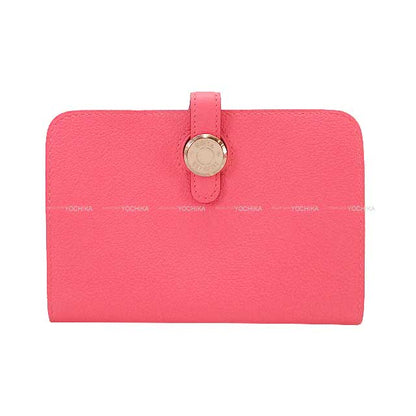 HERMES Bi-fold wallet Dogon Compact Rose Azalee Evercolor Silver HW Stamp