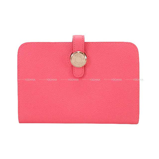 HERMES Bi-fold wallet Dogon Compact Rose Azalee Evercolor Silver HW Stamp