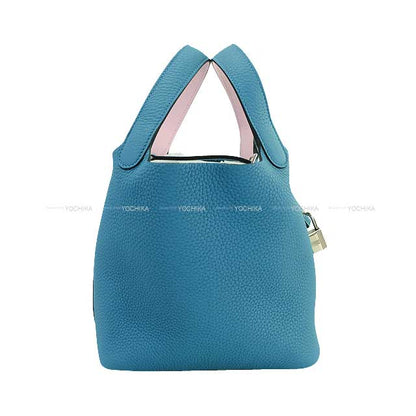 HERMES Handbag Picotin Lock 18 PM Eclat New Bleu Jean/Mauve Pale Taurillon Clemence/Veau Swift Silver HW Stamp