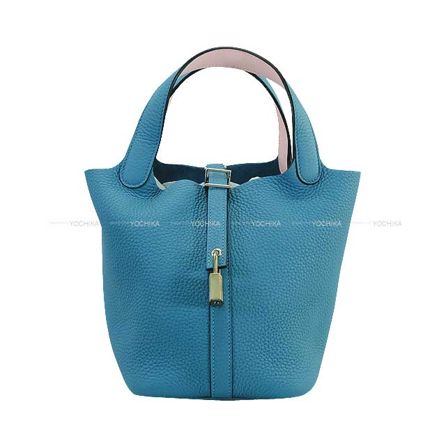 HERMES Handbag Picotin Lock 18 PM Eclat New Bleu Jean/Mauve Pale Taurillon Clemence/Veau Swift Silver HW Stamp
