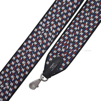 HERMES shoulder strap Bandouliere 50mm 105cm Sangles Zigzag Noir (Black)/Blanc (White)/Deep Blue Toile/Veau Swift Silver HW Stamp