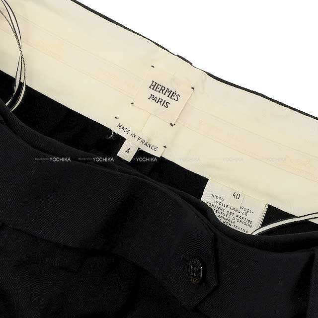 2018SS HERMES Pants Ladies Pleats Pants Asia Fit Noir (Black) wool kavan 40