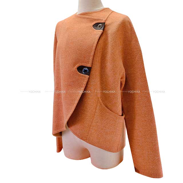 2019SS HERMES Plainly colored jacket Ladies short Jacket coat Double face Sellier Button orange brulee Cashmere/polyamide 38
