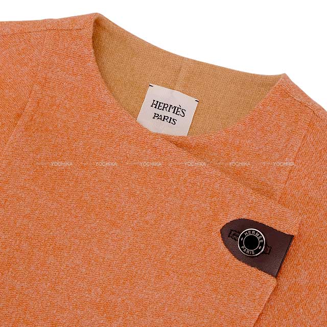 2019SS HERMES Plainly colored jacket Ladies short Jacket coat Double face Sellier Button orange brulee Cashmere/polyamide 38