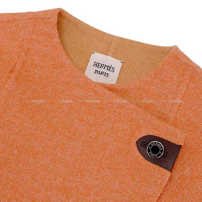 2019SS HERMES Plainly colored jacket Ladies short Jacket coat Double face Sellier Button orange brulee Cashmere/polyamide 38