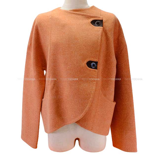 2019SS HERMES Plainly colored jacket Ladies short Jacket coat Double face Sellier Button orange brulee Cashmere/polyamide 38