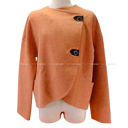 2019SS HERMES Plainly colored jacket Ladies short Jacket coat Double face Sellier Button orange brulee Cashmere/polyamide 38