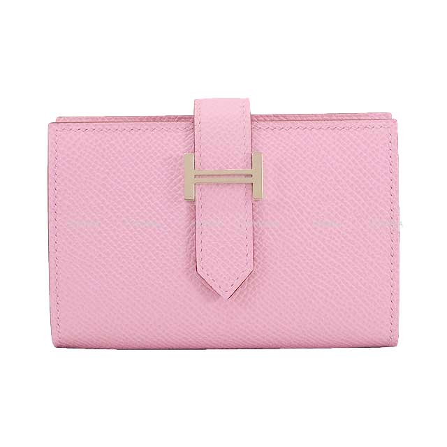 HERMES Bi-fold wallet Bearn Mini Card holder With Coin purse Mauve sylvestre Veau Epsom Silver HW Stamp