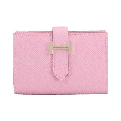 HERMES Bi-fold wallet Bearn Mini Card holder With Coin purse Mauve sylvestre Veau Epsom Silver HW Stamp