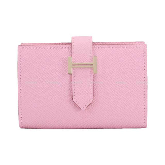 HERMES Bi-fold wallet Bearn Mini Card holder With Coin purse Mauve sylvestre Veau Epsom Silver HW Stamp