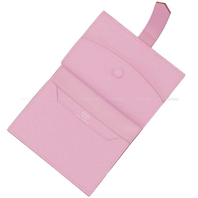 HERMES Bi-fold wallet Bearn Mini Card holder With Coin purse Mauve sylvestre Veau Epsom Silver HW Stamp