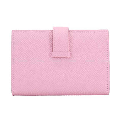 HERMES Bi-fold wallet Bearn Mini Card holder With Coin purse Mauve sylvestre Veau Epsom Silver HW Stamp