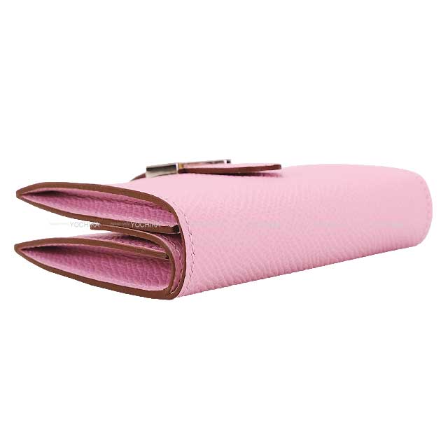 HERMES Bi-fold wallet Bearn Mini Card holder With Coin purse Mauve sylvestre Veau Epsom Silver HW Stamp