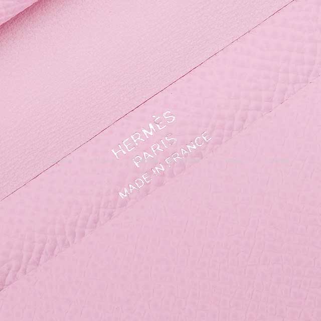 HERMES Bi-fold wallet Bearn Mini Card holder With Coin purse Mauve sylvestre Veau Epsom Silver HW Stamp