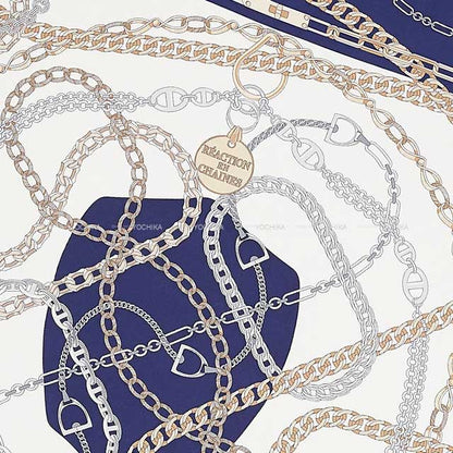 2021SS HERMES scarf Carre 90 Reaction En Chaire White/Marine Silk100%