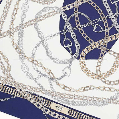 2021SS HERMES scarf Carre 90 Reaction En Chaire White/Marine Silk100%