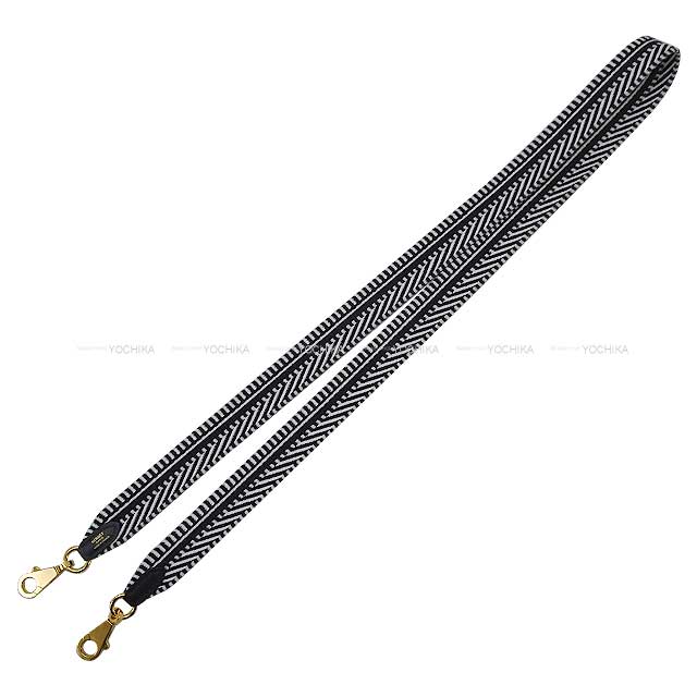 [] HERMES Handbag Bandouliere 25mm 105cm Sangles Caval Noir (Black)/Blanc (White) Toile/Swift Gold HW Stamp