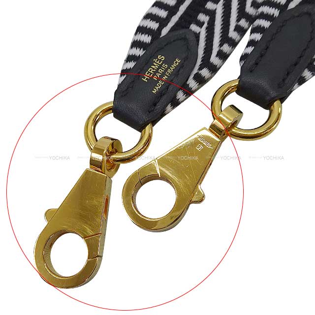 [] HERMES Handbag Bandouliere 25mm 105cm Sangles Caval Noir (Black)/Blanc (White) Toile/Swift Gold HW Stamp