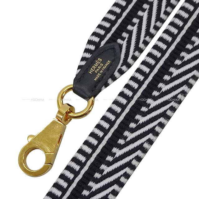 [] HERMES Handbag Bandouliere 25mm 105cm Sangles Caval Noir (Black)/Blanc (White) Toile/Swift Gold HW Stamp
