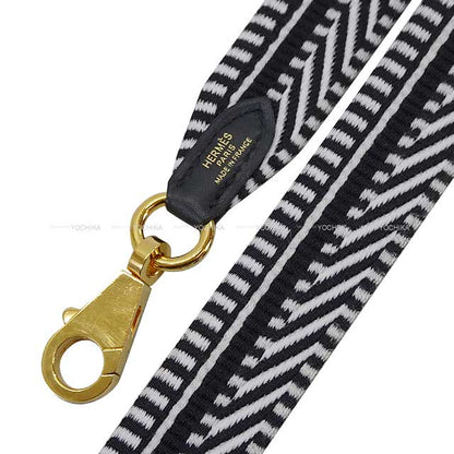 [] HERMES Handbag Bandouliere 25mm 105cm Sangles Caval Noir (Black)/Blanc (White) Toile/Swift Gold HW Stamp