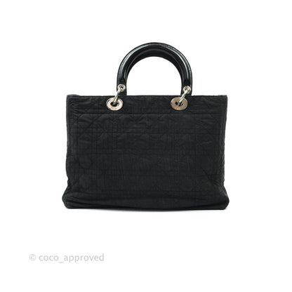 Christian Dior Vintage Large Cannage Fabric Black Lady Dior Silver Hardware