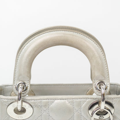 Christian Dior Mini Lady Dior Metallic Silver Nubuck Silver Hardware