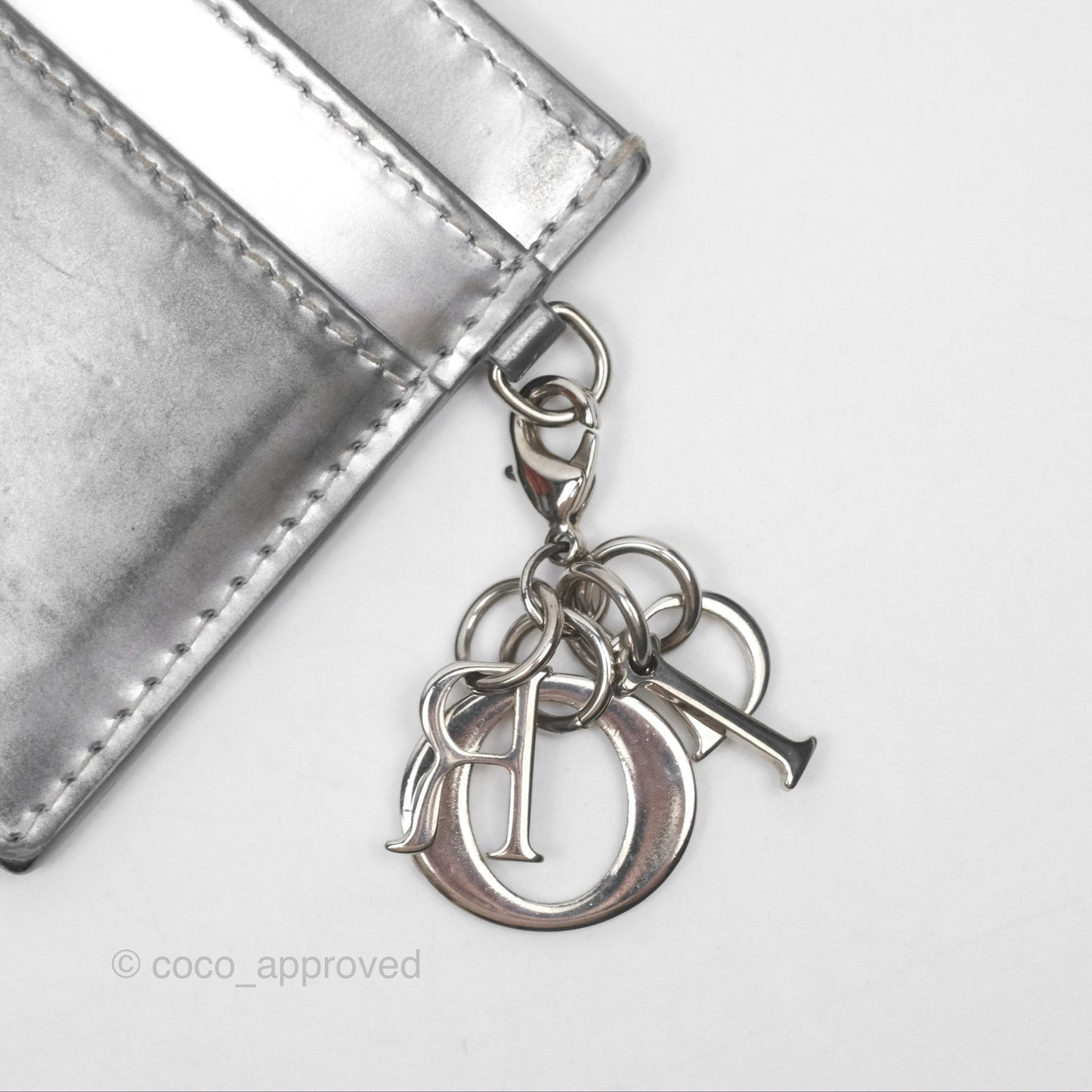 Christian Dior Metallic Sliver Card Holder Silver Hardware
