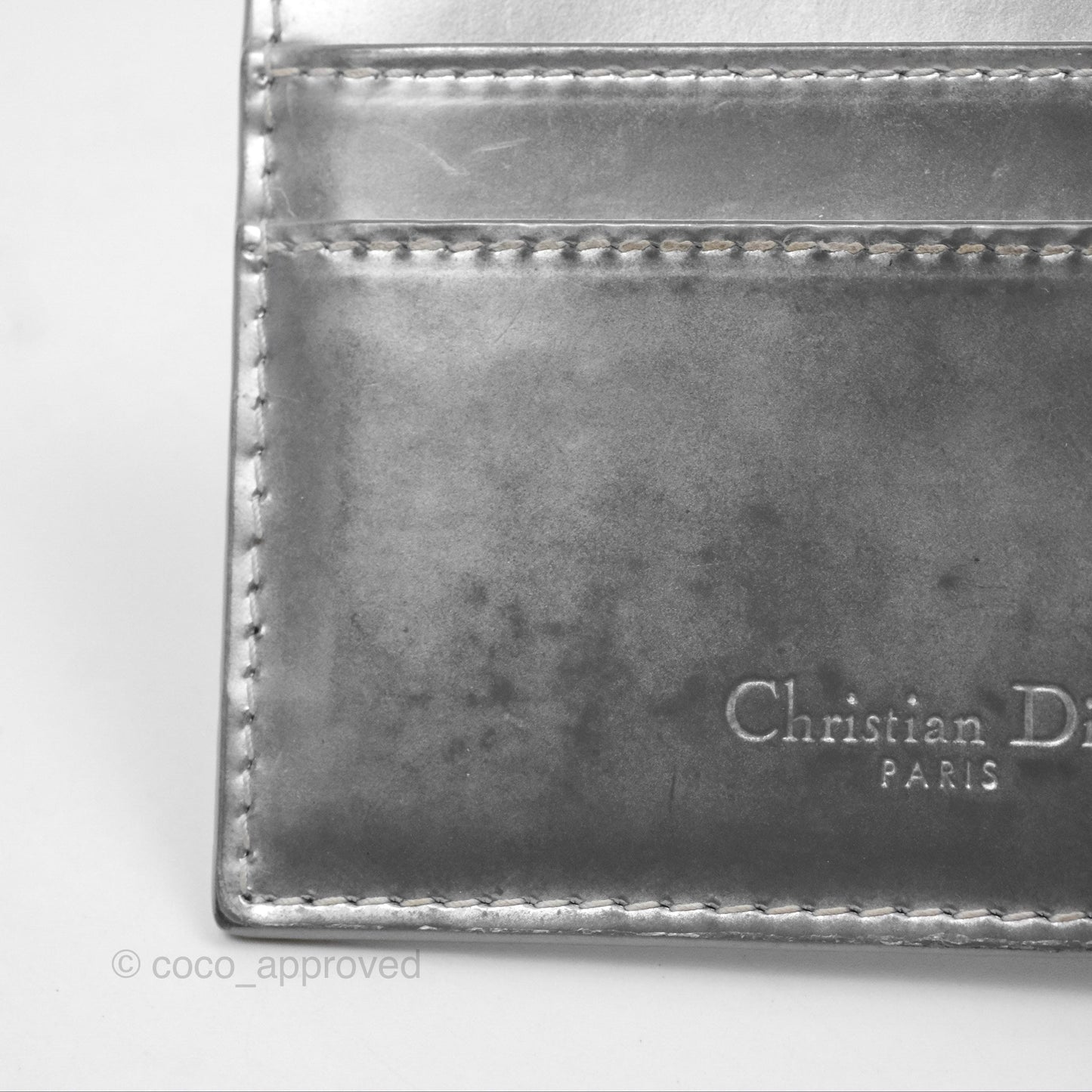 Christian Dior Metallic Sliver Card Holder Silver Hardware