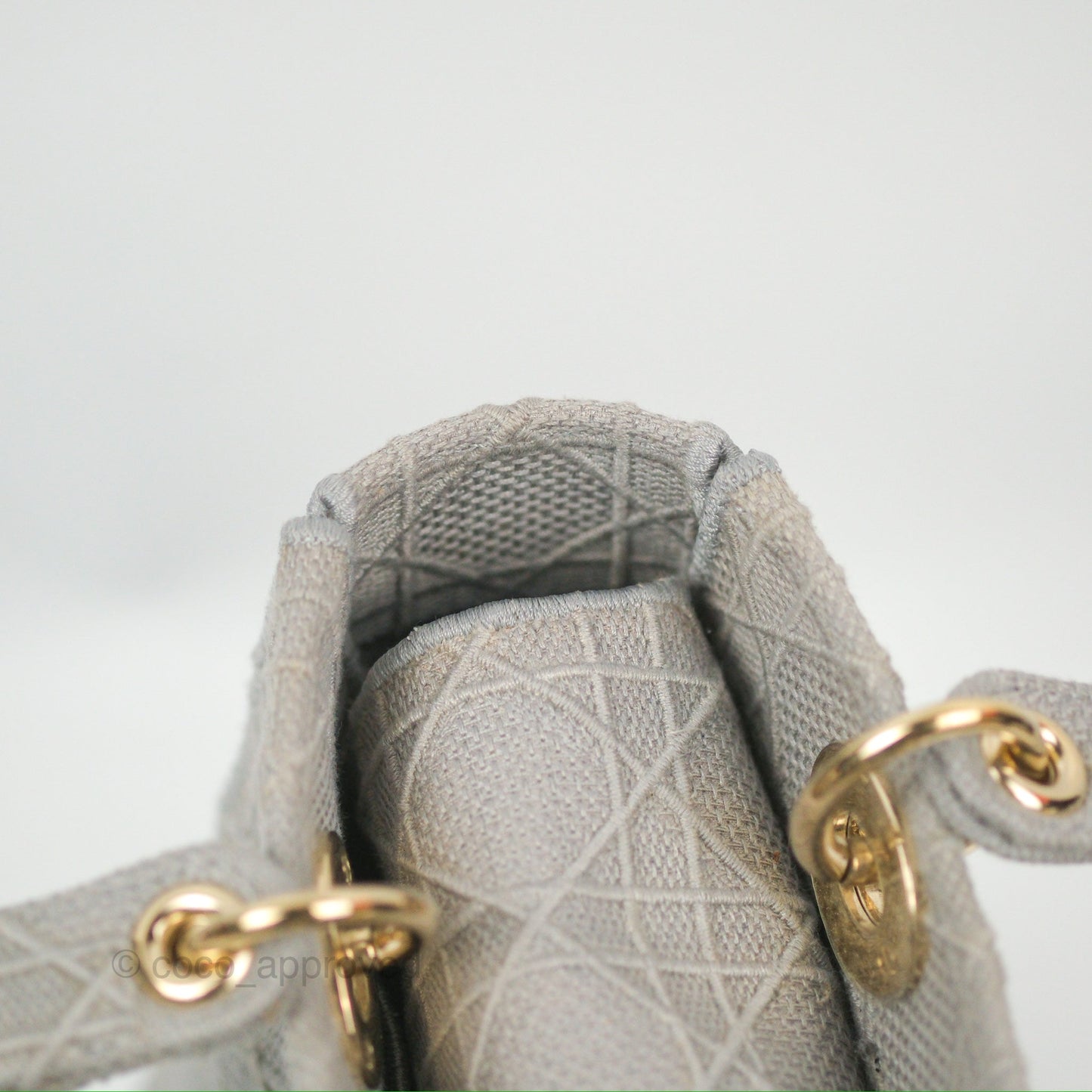 Christian Dior Medium Lady D-Lite Bag Gray Cannage Embroidery Gold Hardware