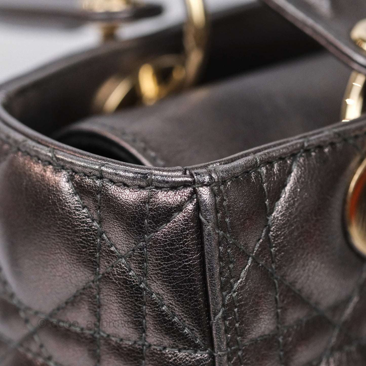 Christian Dior Medium Lady Dior Metallic Dark Grey Lambskin Gold Hardware