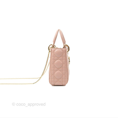 Christian Dior Mini Lady Dior Blush Cannage Lambskin Gold Hardware