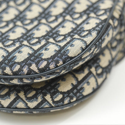 Christian Dior Saddle Bag Navy Dior Oblique Embroidery Gold Hardware