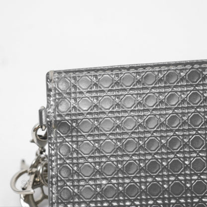 Christian Dior Metallic Sliver Card Holder Silver Hardware