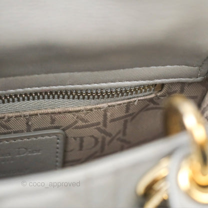Christian Dior Mini Lady Dior Iridescent Light Grey Cannage Lambskin Gold Hardware