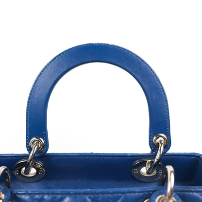 Christian Dior Medium Lady Dior Cannage Dark Blue Lambskin Silver Hardware