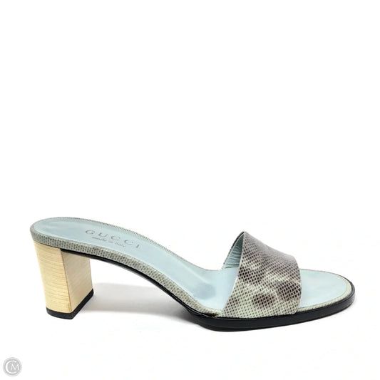 Shoes Luxury Designer By Gucci In Green & Tan, Size: 6