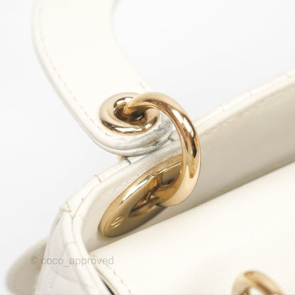 Christian Dior Cannage Mini Lady Dior White Gold Hardware